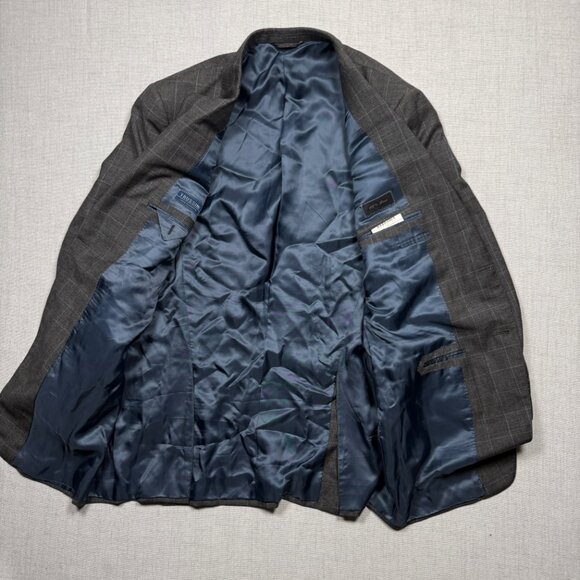 Vintage Trussini Blazer Checked Wool Gray Classic Fit Two Button Size 41 - Picture 4 of 11